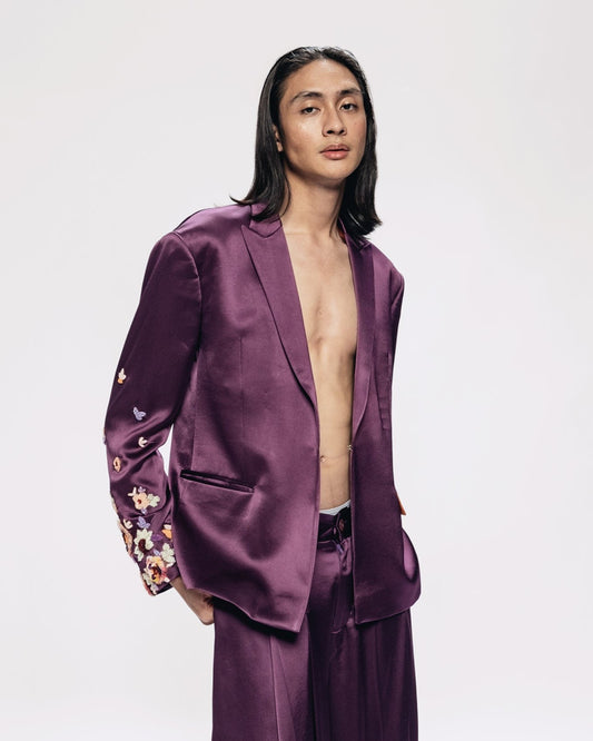 Pansy Jacket - Single breasted jacket with sleeve embroidery